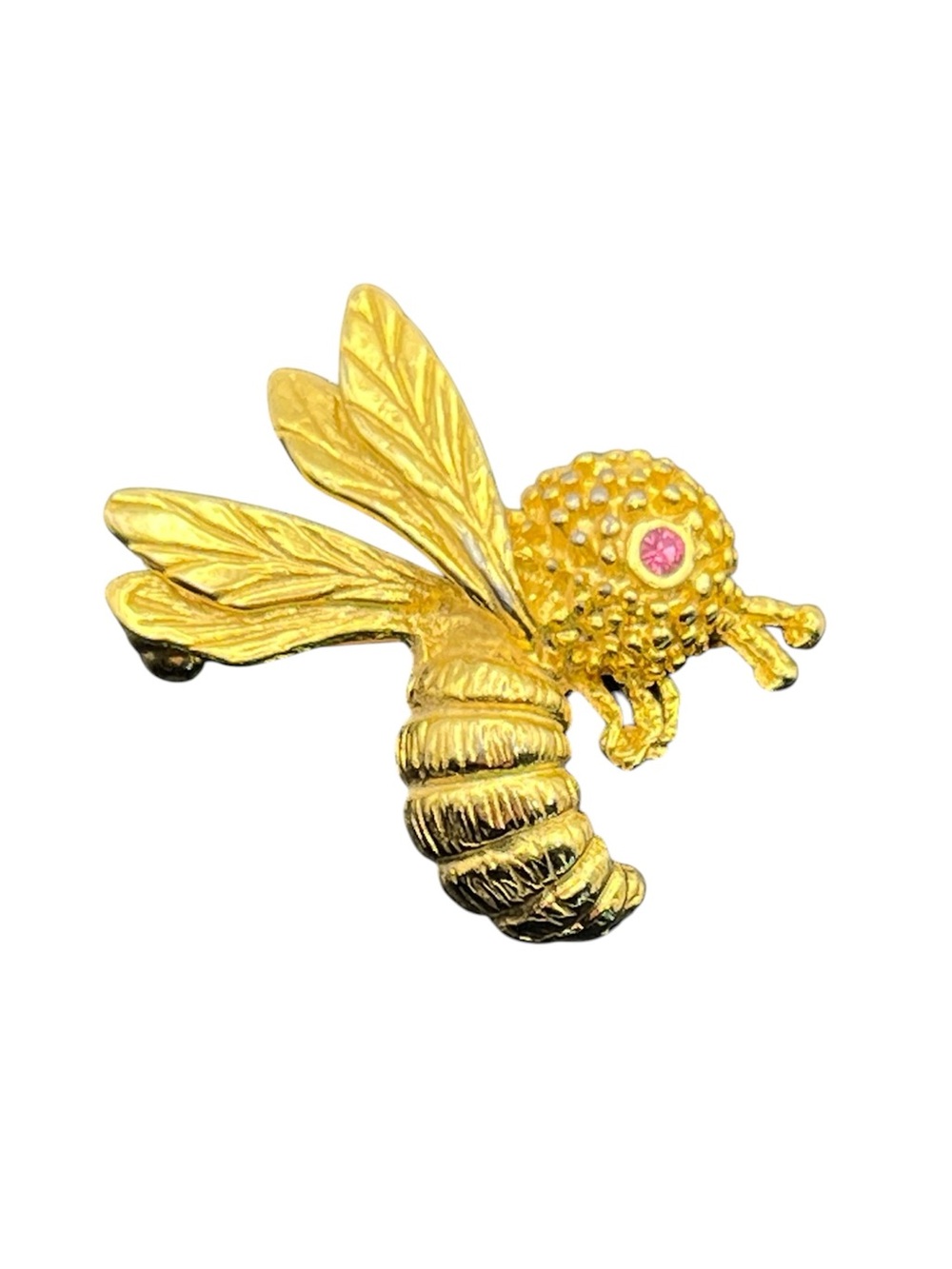 Les Bernard bee insect gold tone pink rhinestone vintage brooch pin